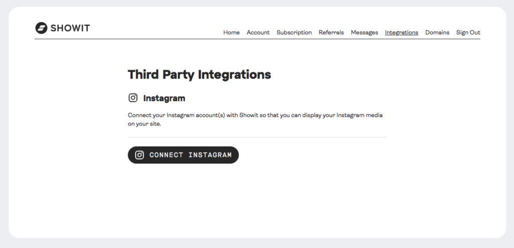 Third party integration to connect Instagram feed to Showit