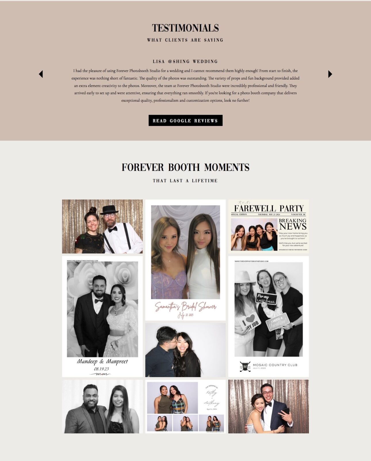 Photobooth Website Template Customized For Client