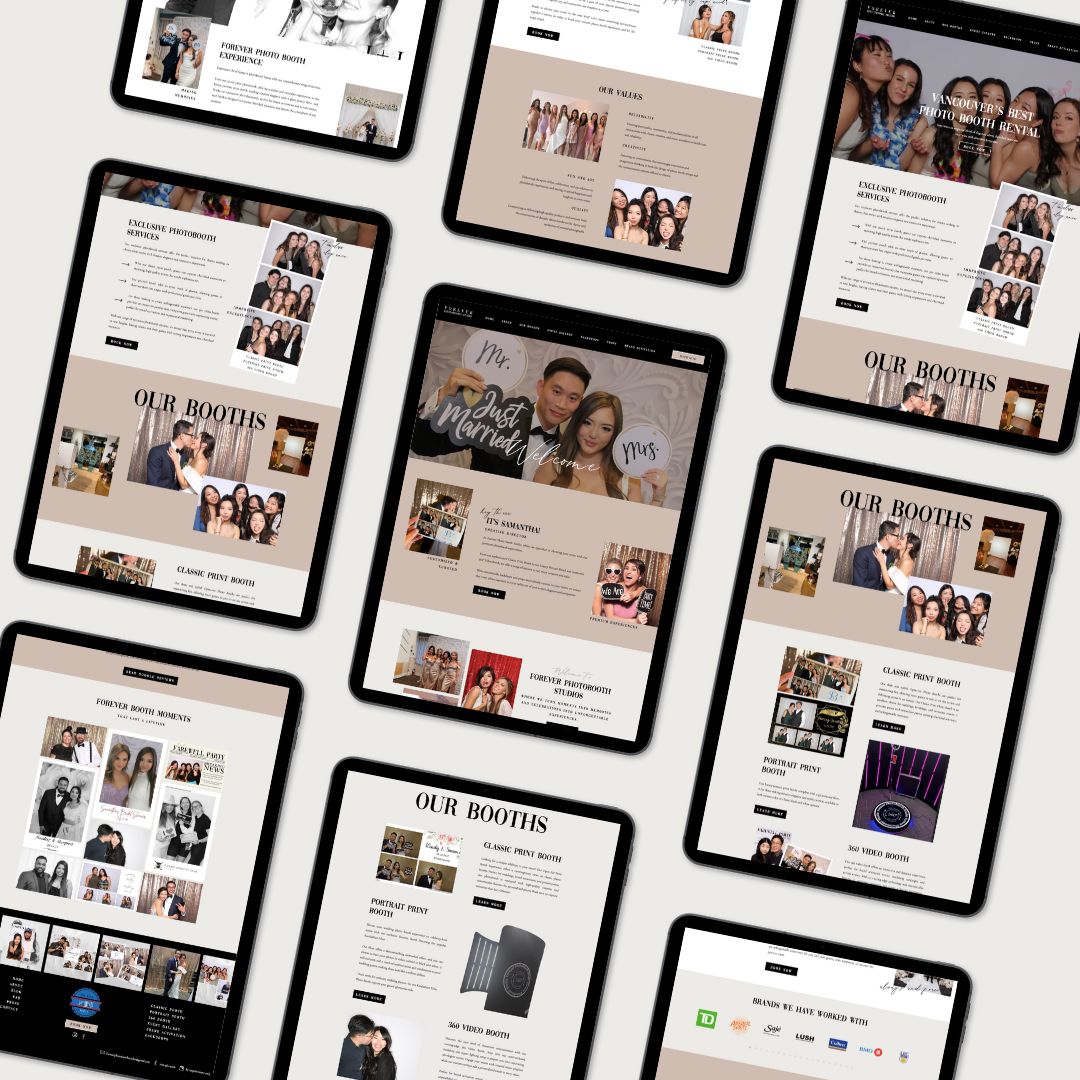 Photobooth website template customization screenshots on ipad mockup images