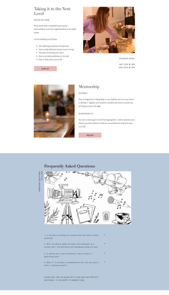 painting artist website work with me page design