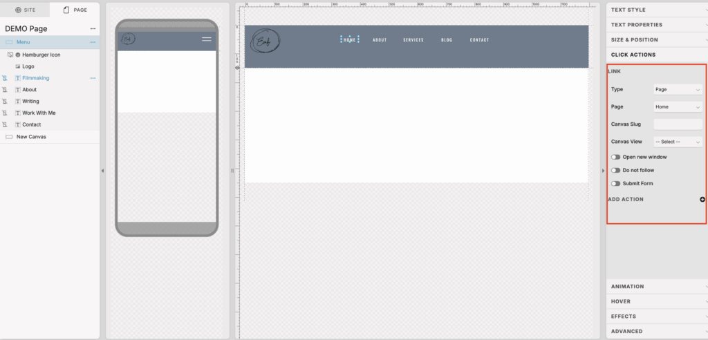 How to link navigation titles on showit