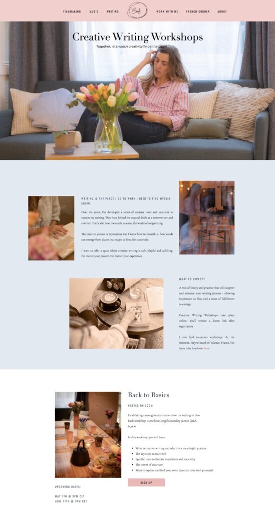 artist websites for artists work with me page