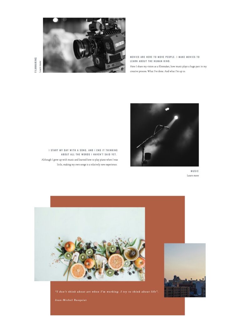 Artist website templates homepage