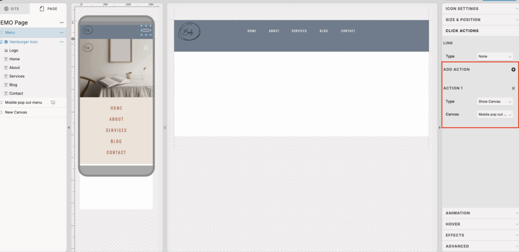 How to add click actions on showit