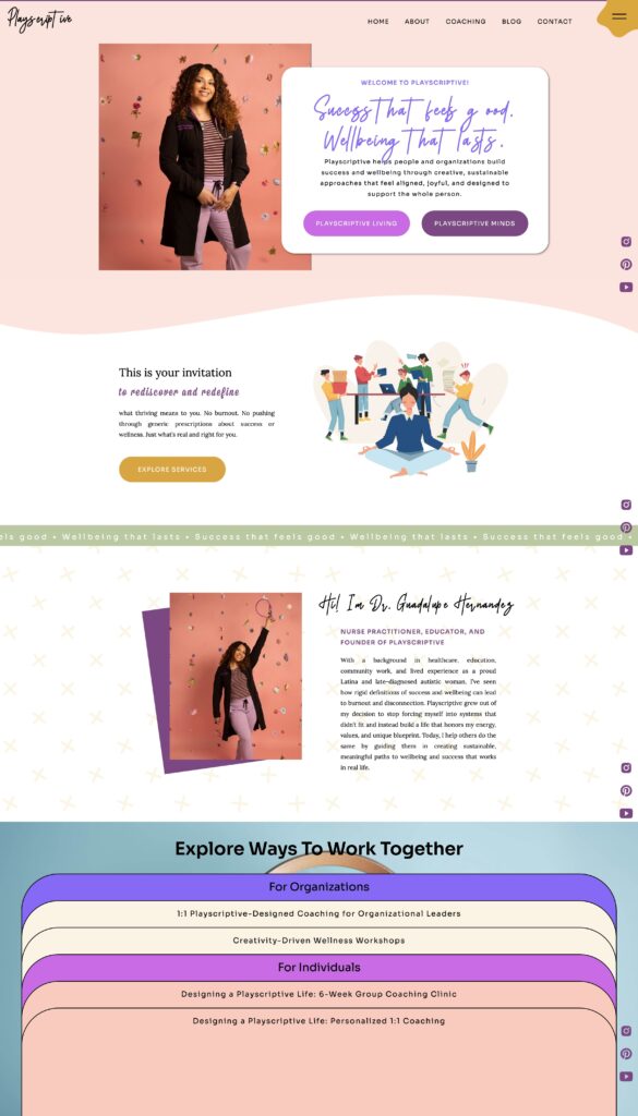 Screenshot of Showit website homepage for coaching business