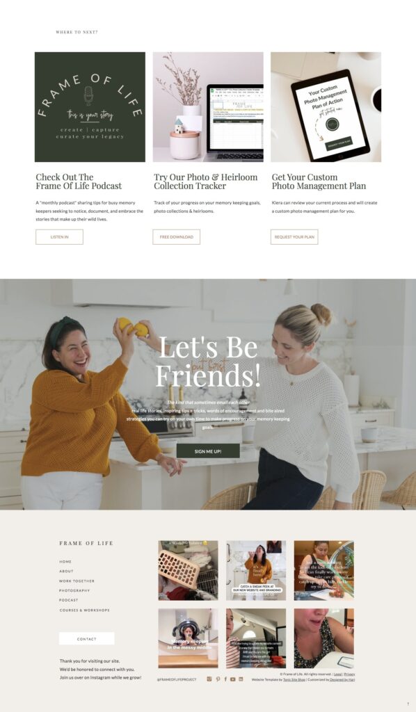 website design for photographers about page screenshot