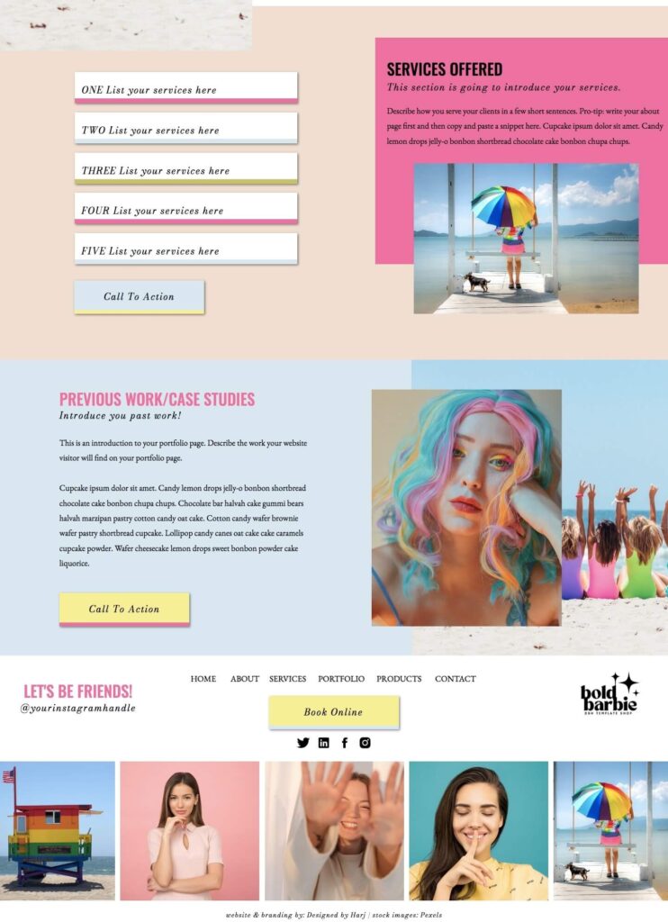 Homepage screenshot of Showit template by website designers for small businesses