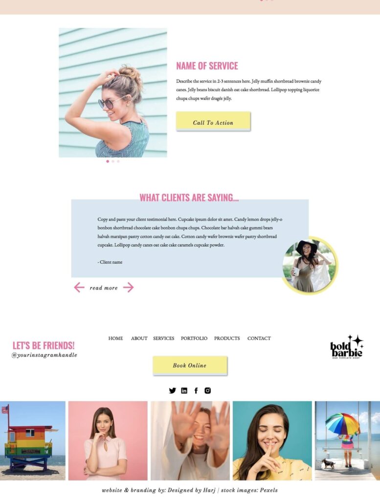 Packages or portfolio page screenshot of Showit template by website designers for small businesses