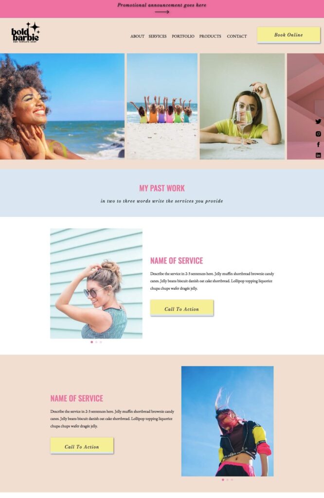 Portfolio page screenshot of Showit template by website designers for small businesses