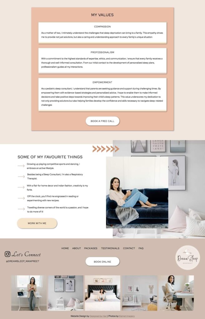 baby sleep coach about page website design