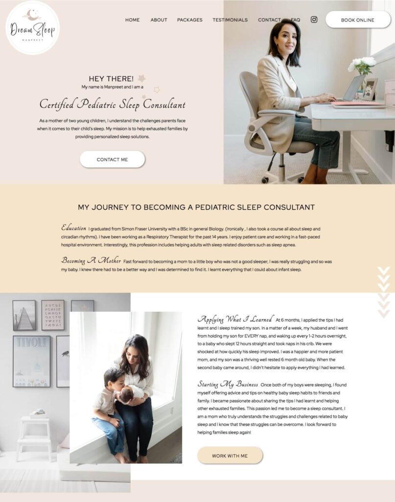 pediatric sleep consultants about page website design