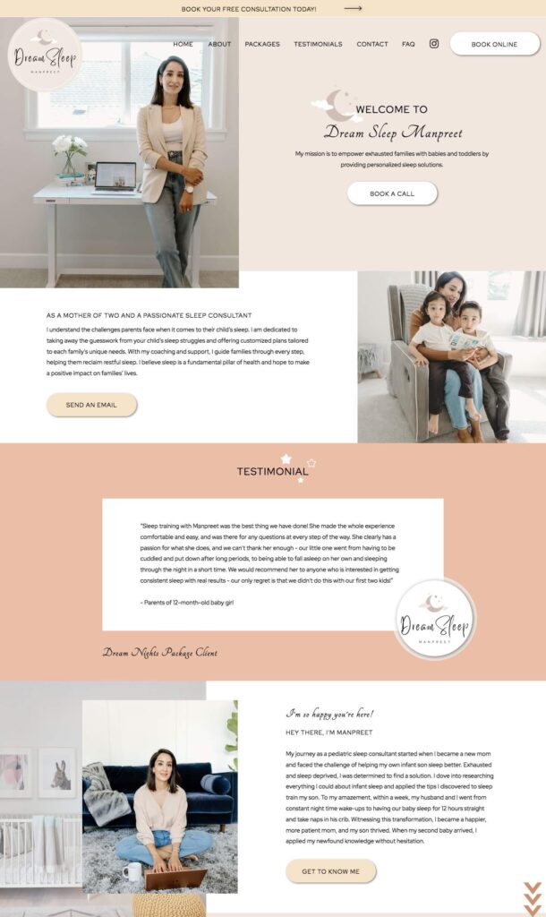 baby sleep consultant homepage website design
