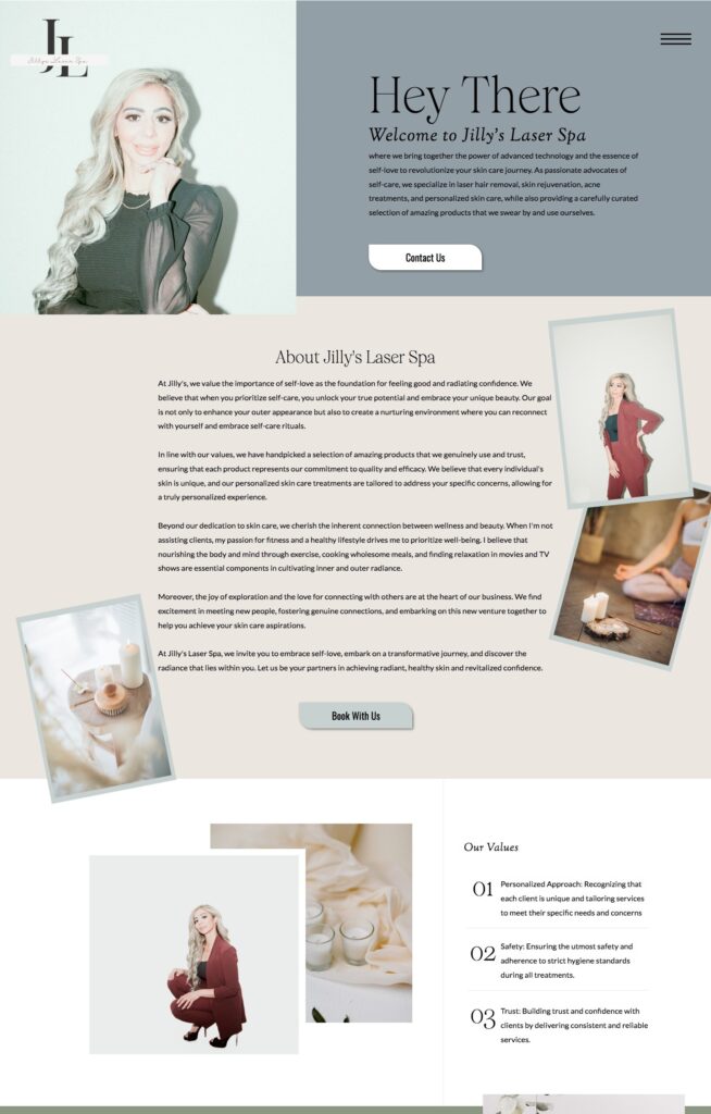 spa website designs screenshot of homepage