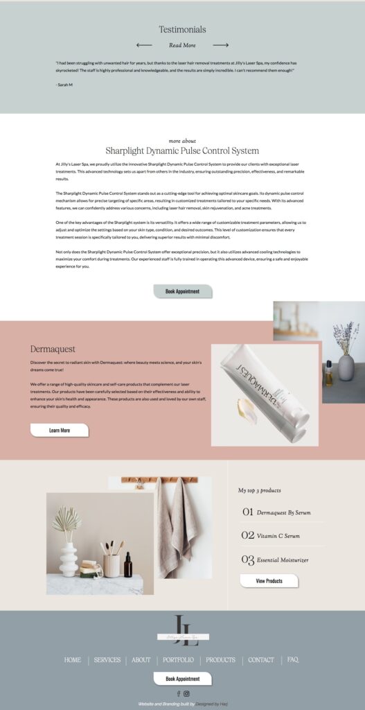 spa web design about page screenshot