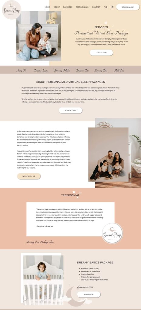 sleep coaches services page on a website