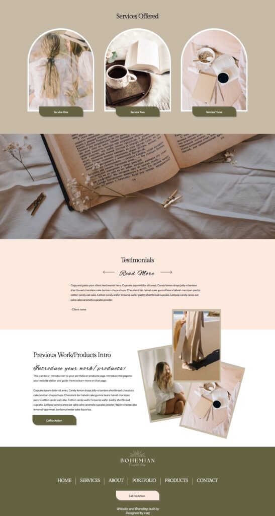 Showit spa template homepage screenshot