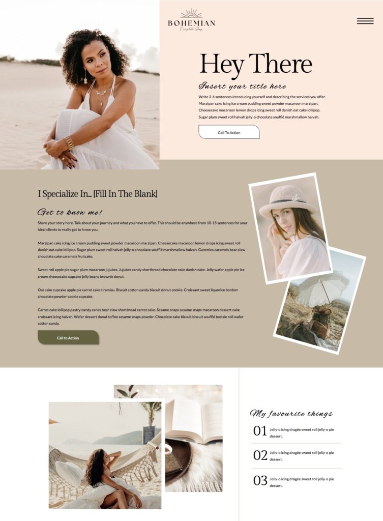 Showit spa websites design template about page screenshot
