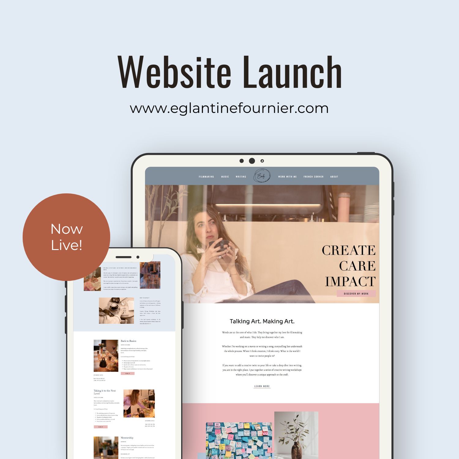 Artist website design for a writer and musician