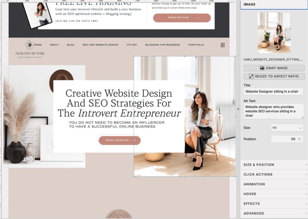 where to add image title and image alt text in showit SEO
