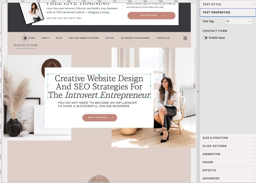 Showit SEO tips: where to add HTML text tags on Showit website