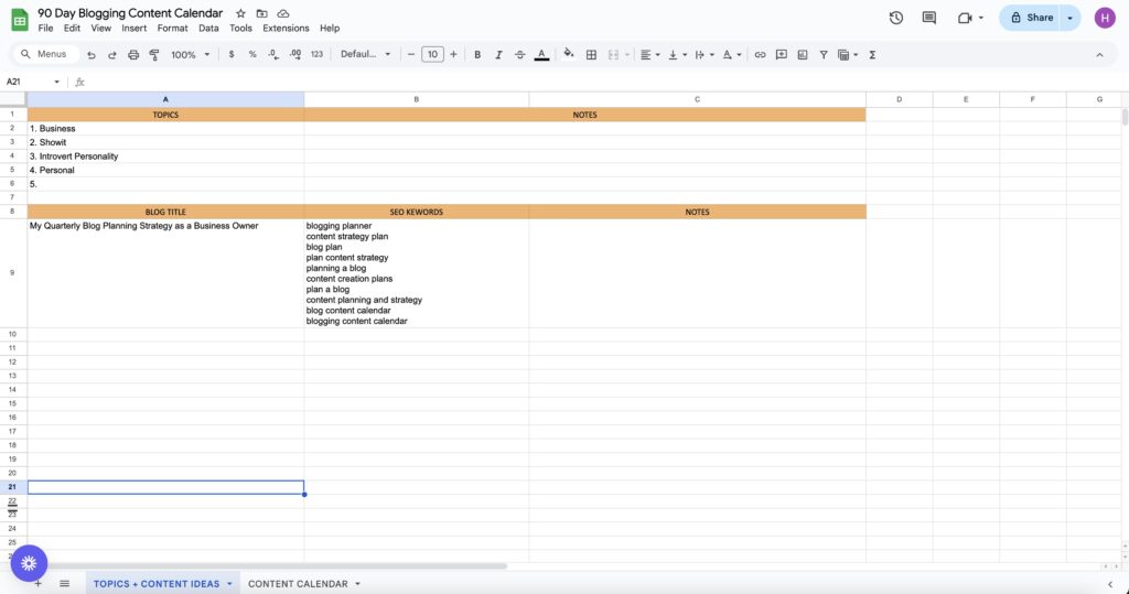 blog content calendar to consistently post your blog