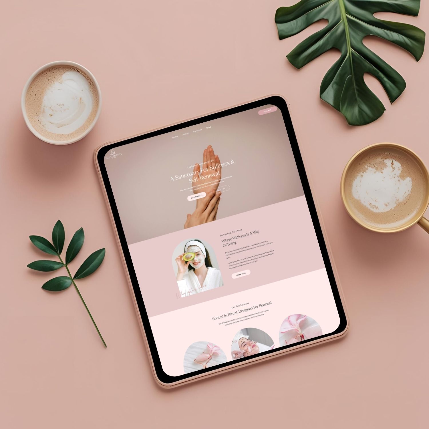 health & wellness coach website screenshot in an ipad with coffee and leaves on the desk.jpg