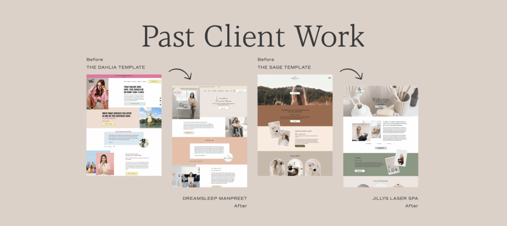 Before and after images of Showit website customization