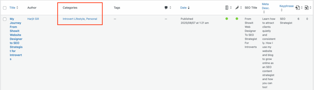 Blog categories on posts page in wordpress