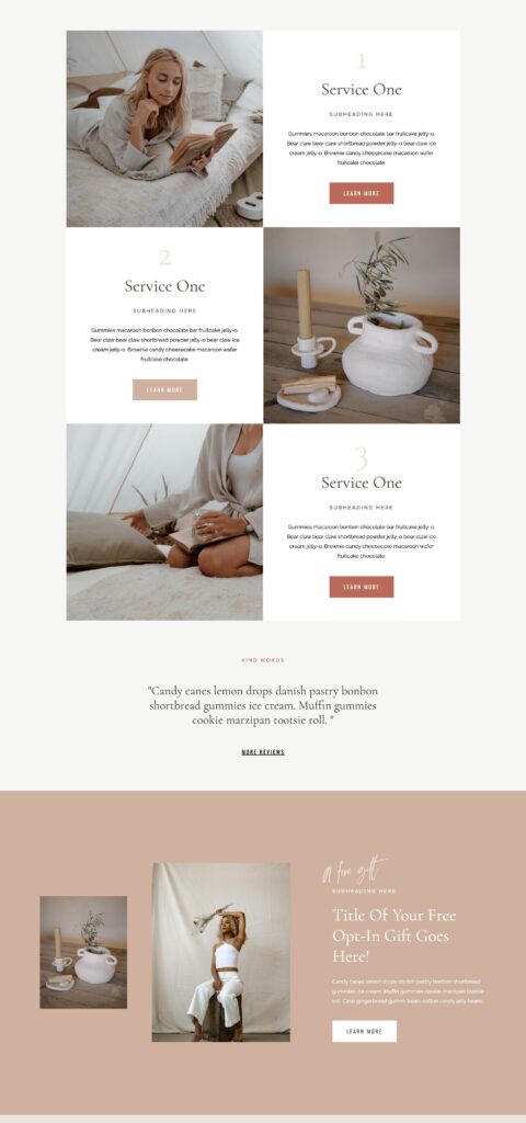 Website for coach homepage screenshot of middle section