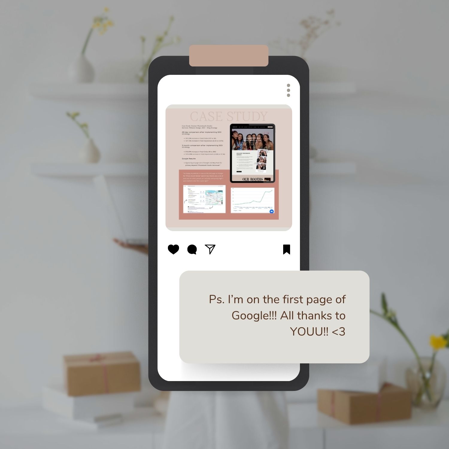 Client sharing results and testimonial after working with SEO strategist