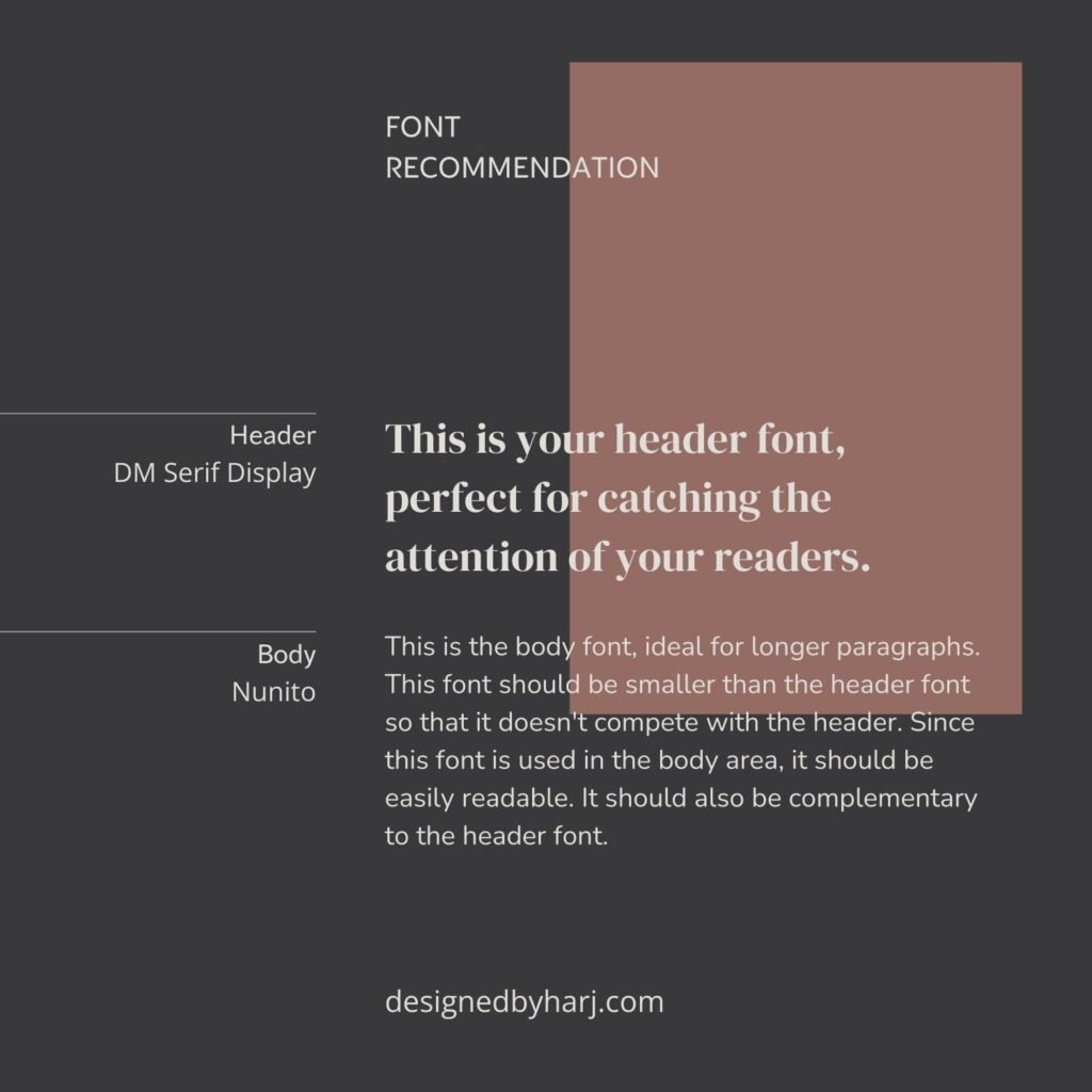 DM Serif Display for Header and Nunito for Paragraph font