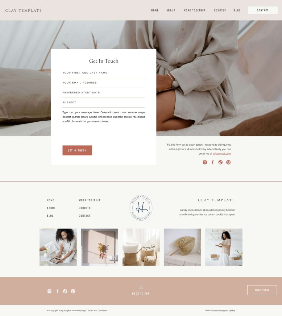 Clay Template Screenshot Showit website template by Designed by Harj
