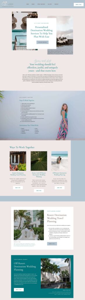 Showit website template customized for wedding destination agent